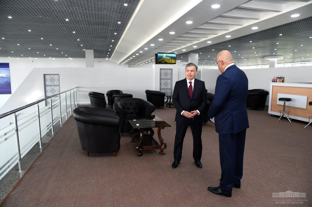 The President reviews the new terminal of Termez international airport