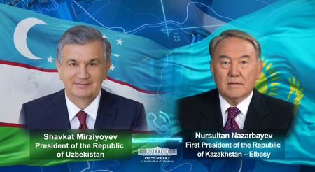 President of Uzbekistan Talks to the First President of Kazakhstan Over a Telephone
